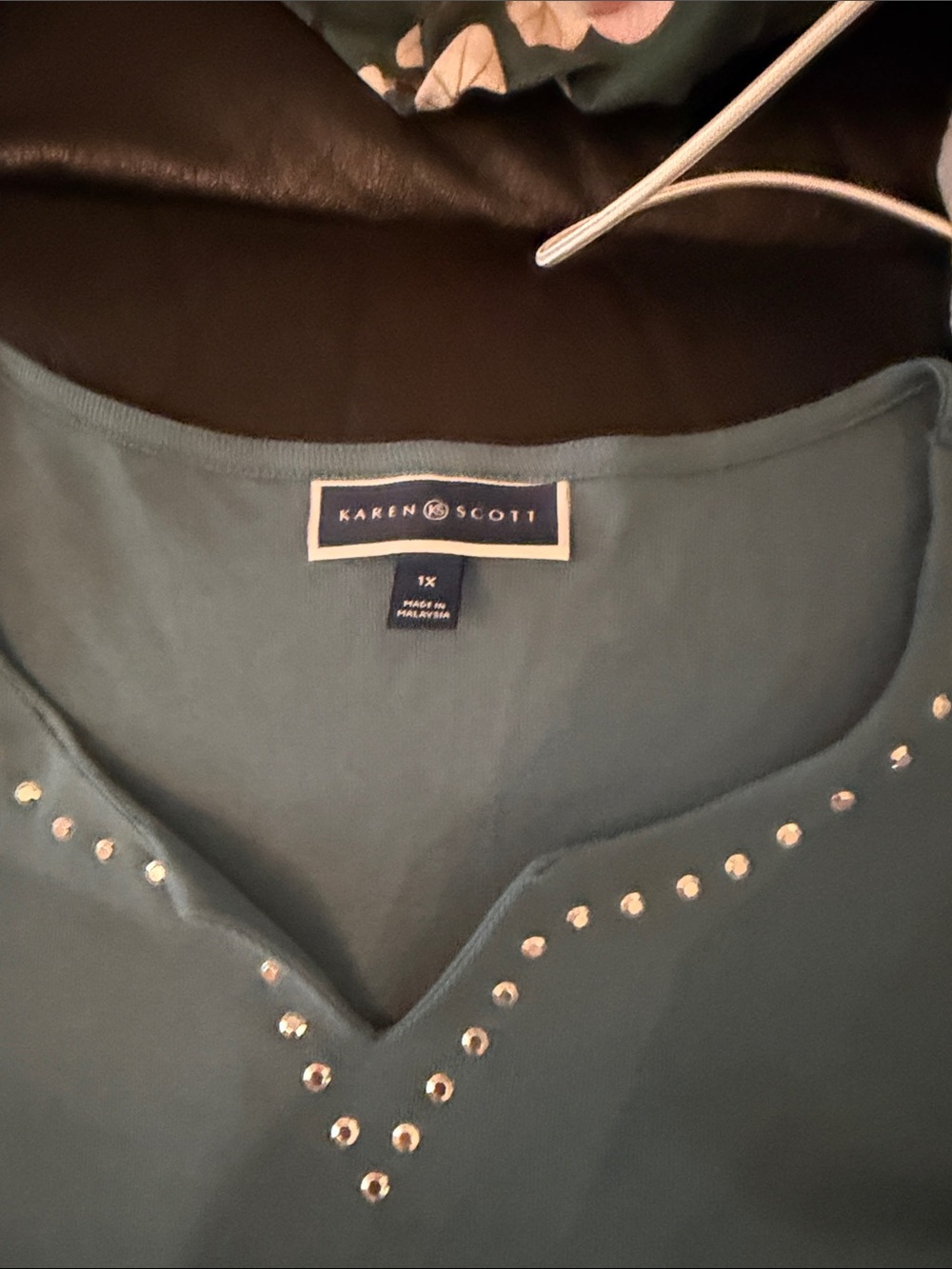 Karen Scott Deep Jade Long Sleeve Top with Stud Trim - Picture 3 of 3